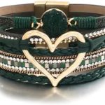 Long tiantian Multilayer Wrap Leather Bracelet Heart Modern Boho Bracelet with Magnetic Clasp Cuff Rhinestone Leather Bracelets for Women